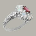 thumbnail image 3 of LBG British Made Solid 14k White Gold Natural Pink Tourmaline & Opal Womens Anniversary Ring - 33 size options - Size 12, 3 of 8