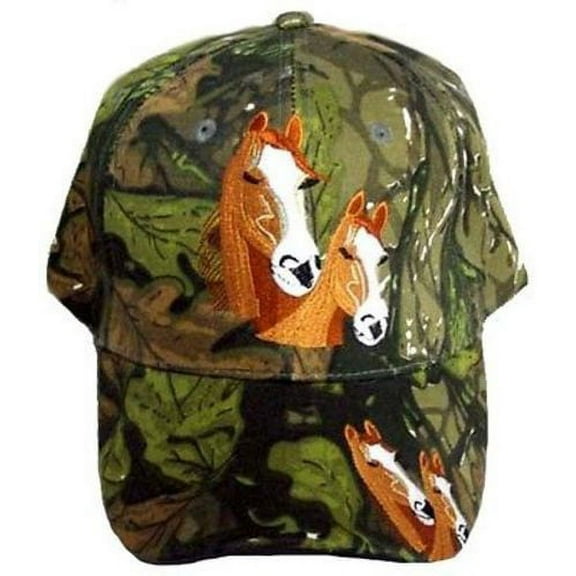 Two Horses Native Pride Baseball Caps Hats Green Camo Color Embroidered - Uni-Sex Style --FREE USA Shipping-- (CapNp250P)