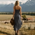 thumbnail image 4 of ClodeEU Women's Spaghetti Strap Irregular Ruffle Hem Boho Maxi Dress,Asymmetrical Flowy Beach Sundress Gray,Women's Plus L, 4 of 6