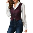 thumbnail image 4 of MODA NOVA Juniors  V Neck Cinched Waist Button Asymmetric Stretchy Plaid Sleeveless Jacket, 4 of 6