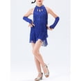 thumbnail image 3 of Alvivi Kids Girls Latin Ballroom Dancing Outfits Sleeveless Tassels Fringed Leotard Dresses with Gloves Royal Blue 11-12, 3 of 7