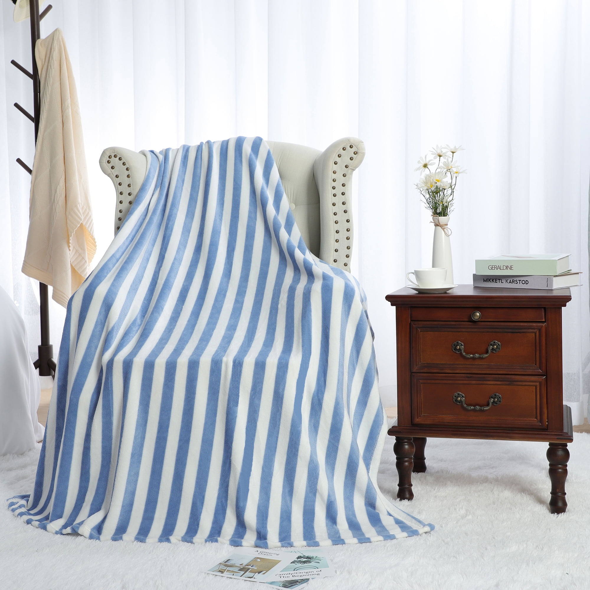 Plush Throw Blanket and Home Blanket Nautical Stripe Throw for Home
