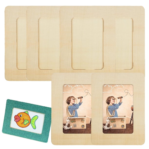 Marco de fotos de madera natural marco de madera artesanías de madera para niños marco de fotos creativo hecho a mano de bricolaje conjunto de 6 piezas tamaño del marco interior 10x5cm, tamaño del ma TUNC Sencillez