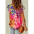 thumbnail image 2 of Women's Rose Leopard V-Neck Crinkled Blouse with Flutter Sleeves, 2 of 12