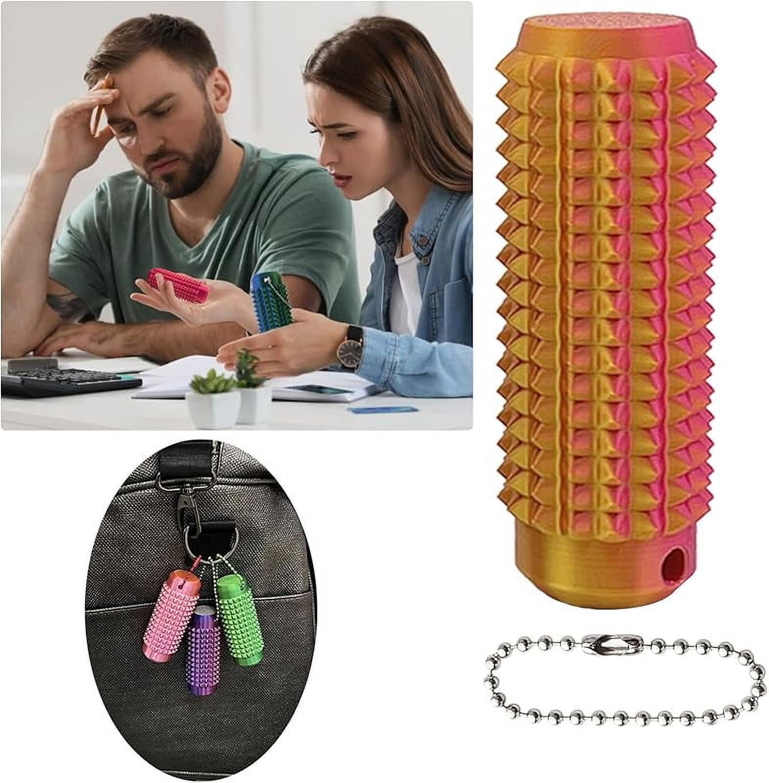 Pocket Mini Fidget Toy for Adults, Pain Stim Fidget, 3D Printed Venting Key Pendant, 5pcs Spiky Grippie Stim Keychain for Anxiety Relief Positive, Novelty Gifts for Friends