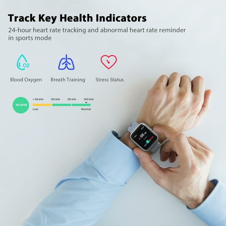 Virmee VT3 Smart Watch for iOS Android Phones Plus Business Watch 1.5 Touch Screen with Blood Oxygen Meter Step Tracking Heart Rate Monitor IP68 Smartwatch for Men Women Gray Walmart