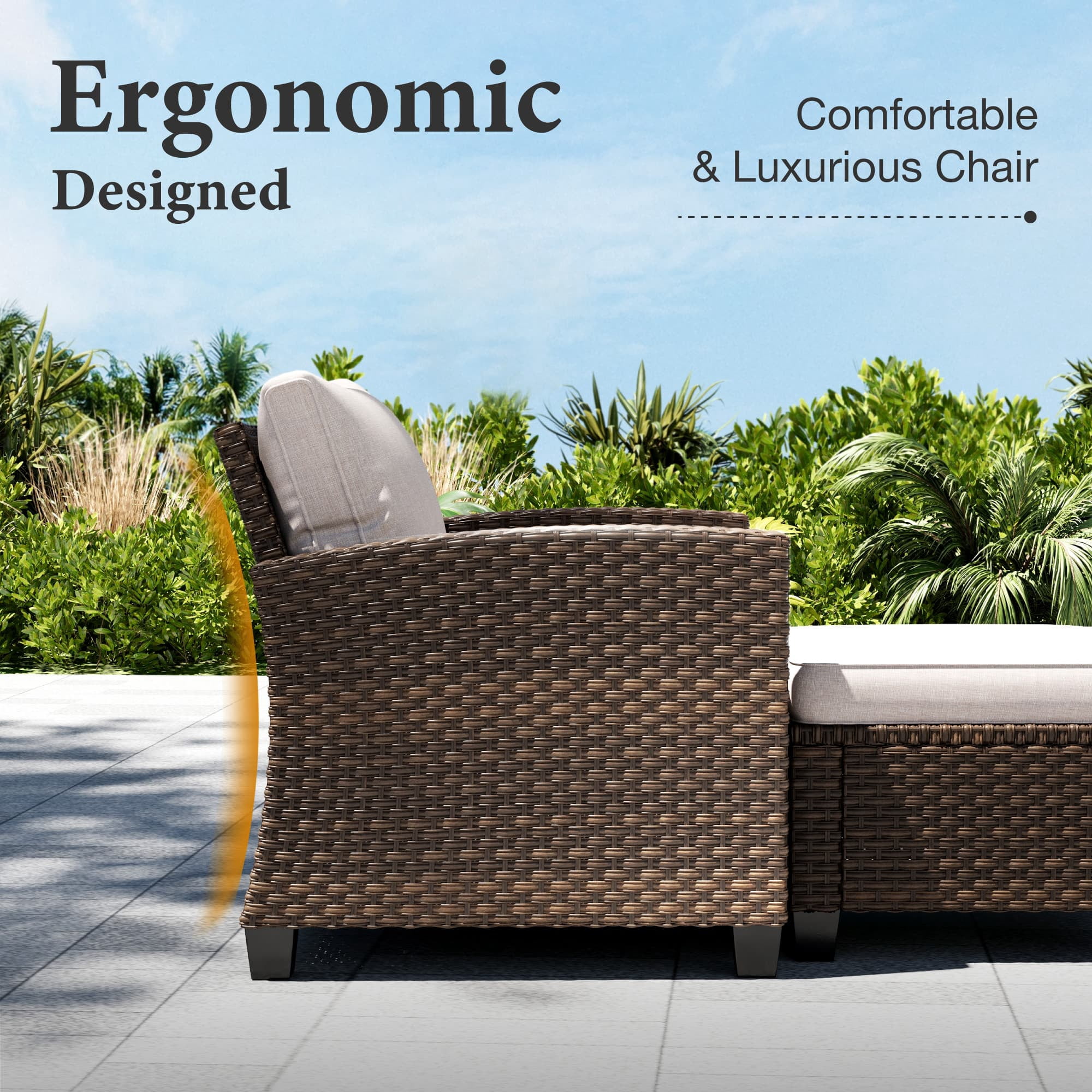 MF Studio 9-Seater Outdoor Patio Furniture Set with Fire Pit Wicker Patio Conversation Set Beige
