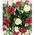 Cemetery Headstone Saddle Flower Arrangement in Red and Cream Roses