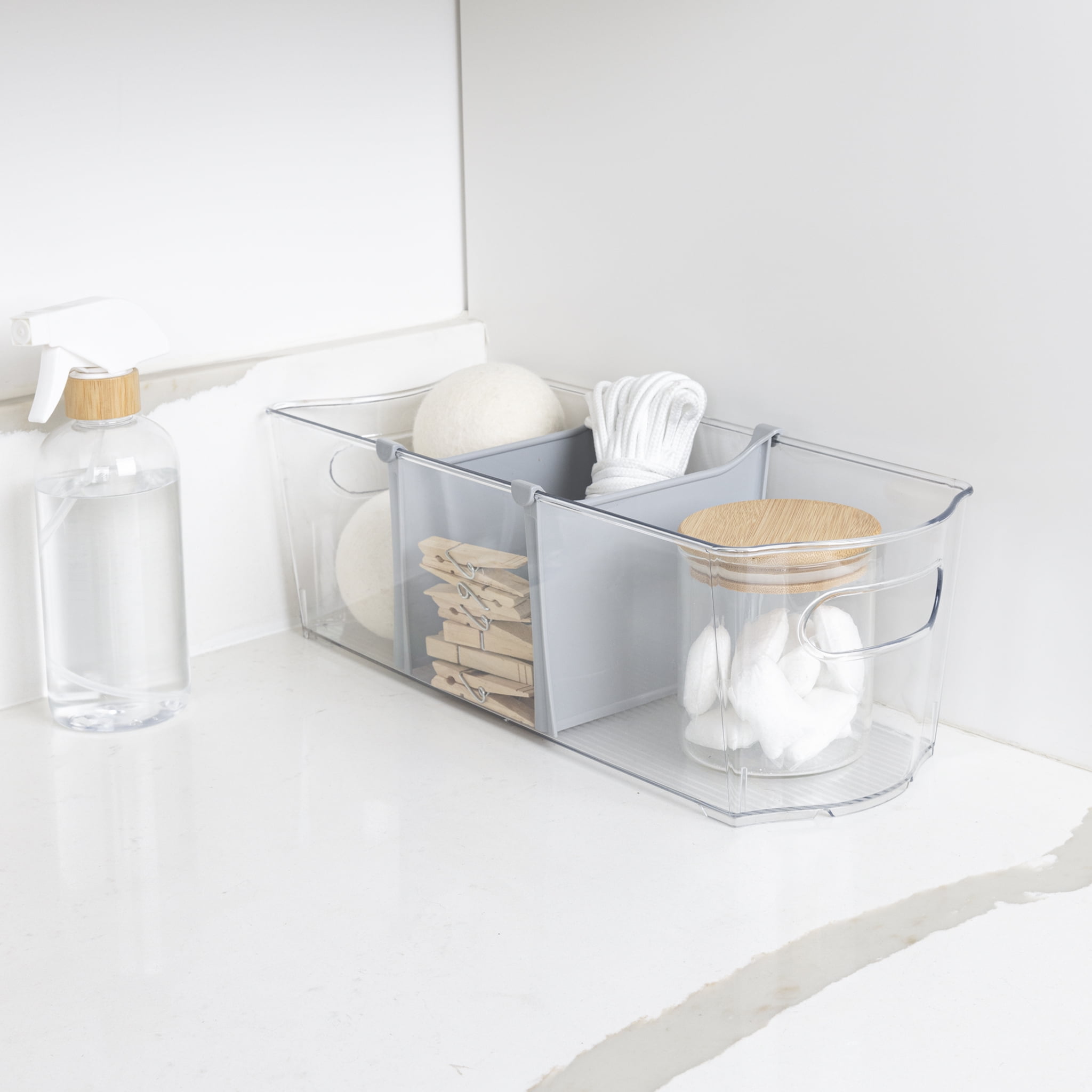 Mainstays Clear Closet and Laundry Organizer Storage Bin with Removable Dividers