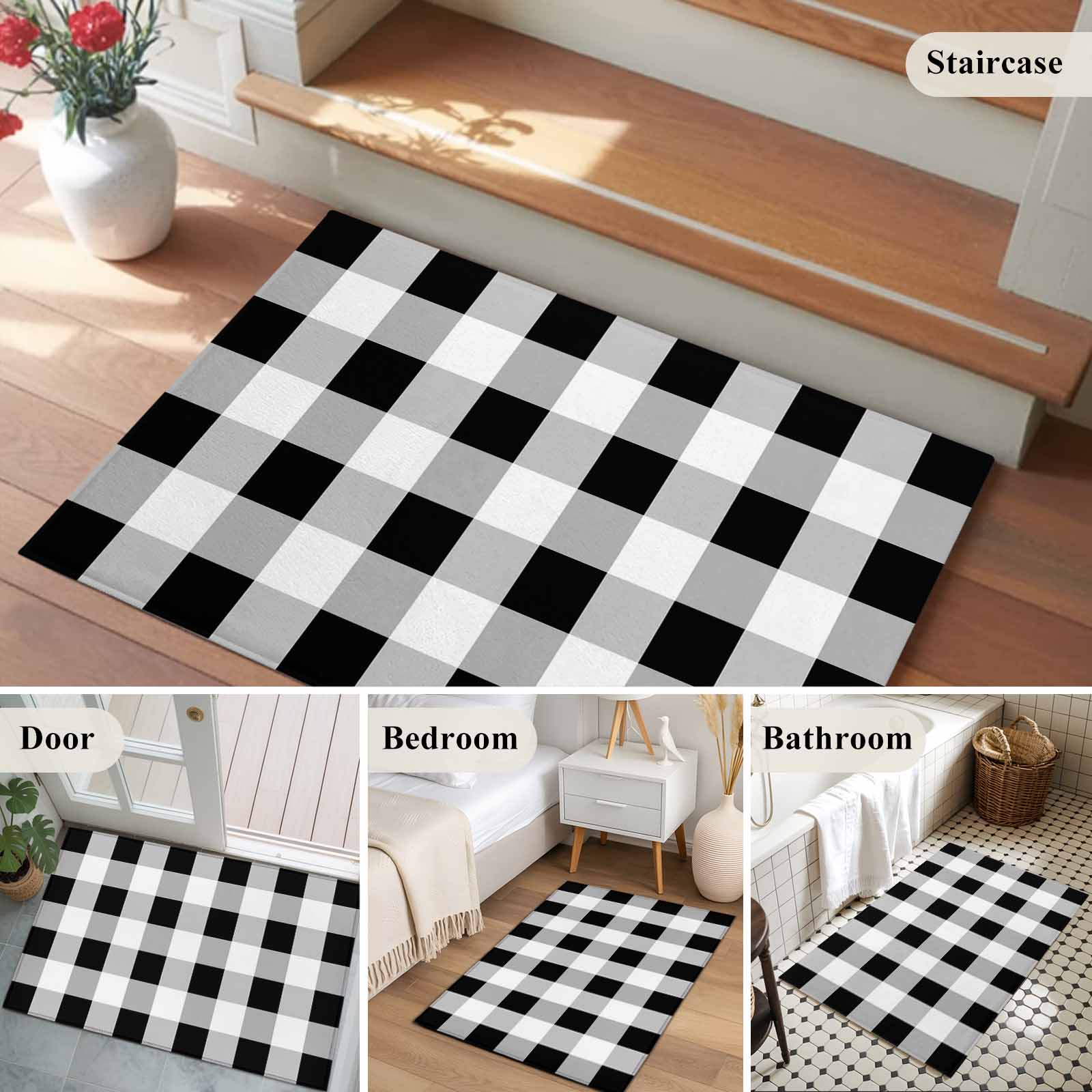 Entrance Runner Rug 2'x3',Black White Plaid Non-slip Doormat for Indoor Outdoor Entrance,Spring Farmhouse Buffalo Checkered Throw Floor Mat for Front Door/Living Room/Bedroom/Bathroom/Kitchen