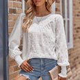 thumbnail image 2 of Savings Women's Long Sleeve Round Neck Tunic Shirts Lantern Sleeve Casual Solid Ruffled Blouses White,XL, 2 of 6
