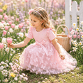 thumbnail image 5 of IPIO Toddler Girls Butterfly Tulle Party Dress with Bow, Short Sleeve Princess Dress for Birthday Wedding Summer, 5 of 6
