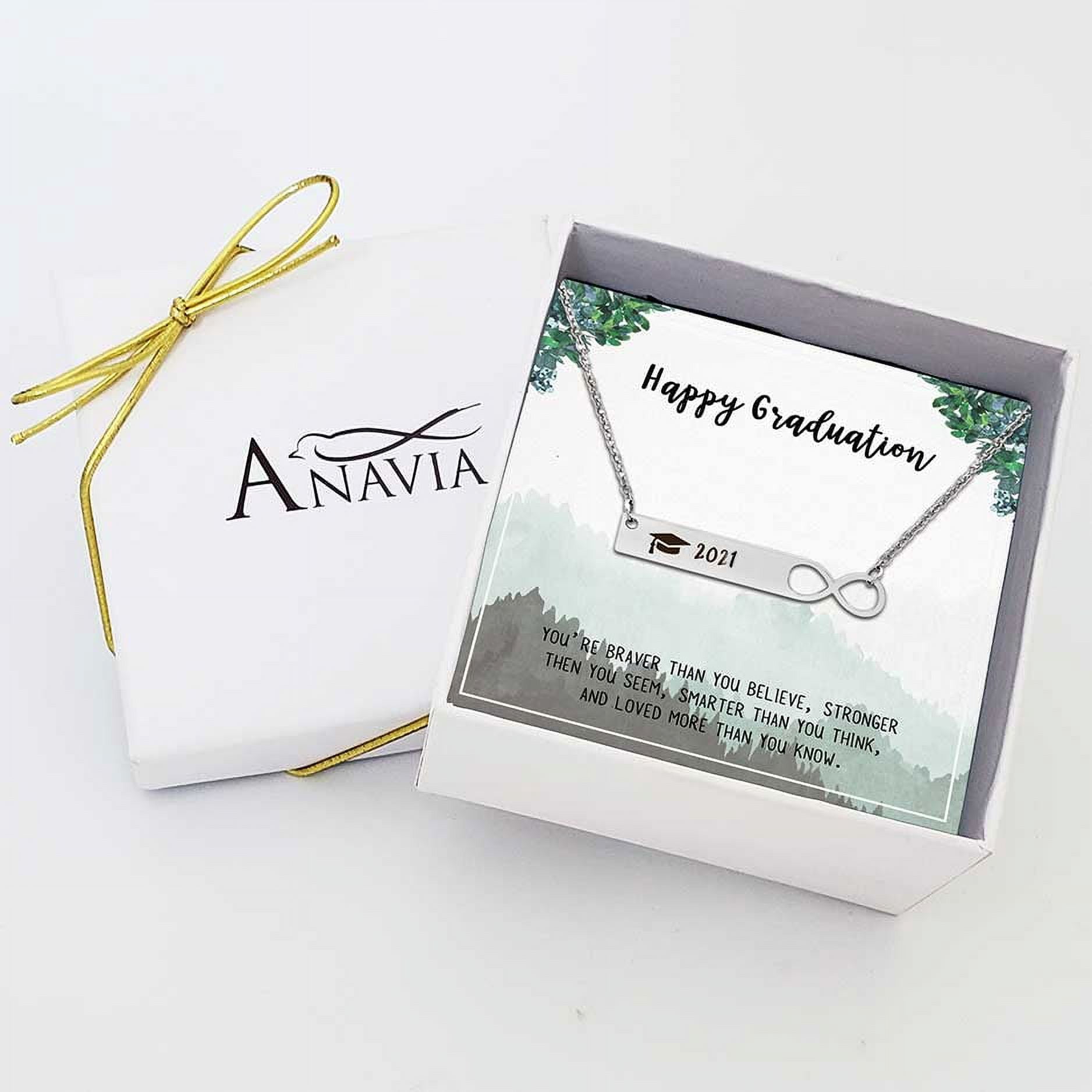 Anavia College Graduation Gift for Her -  High School 2021 Graduation Gifts for Daughter - Stainless Steel Engraved Bachelor Cap Necklace