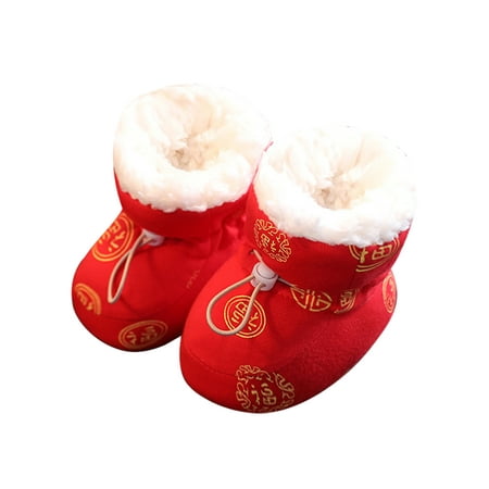 

Gomelly Girls Boys Cotton Boots Prewalker Stay On Socks First Walkers Crib Shoes Non-slip Winter Bootie House Cold Weather Booties Red 4C