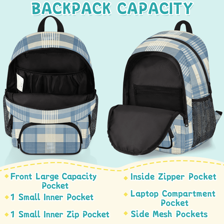 Herdesigns Plaid Blue Check Laptop Backpack for Women Men  display picture 2