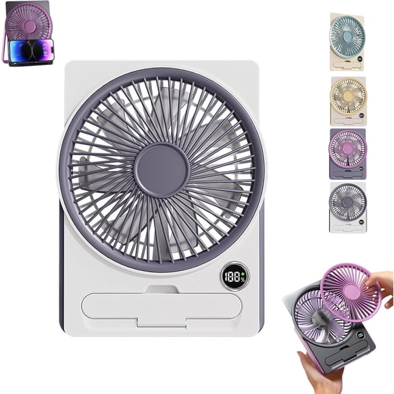 Ultra Thin Mini USB Rechargeable Card Fan, 2026 New Portable Desk Fan, 180° Tilt Folding Powerful Breeze Slim Card Fans, 6 Adjustable Wind Speeds, For Bedroom Desktop Office Travel (White)