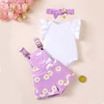 thumbnail image 4 of JAJAHO Baby Girl Clothes Summer 3 Piece Sets Infant Romper Outfits Sleeveless Ruffle Bodysuit Floral Suspender Shorts With Headbands 3-24M Soft Outfit, 4 of 8