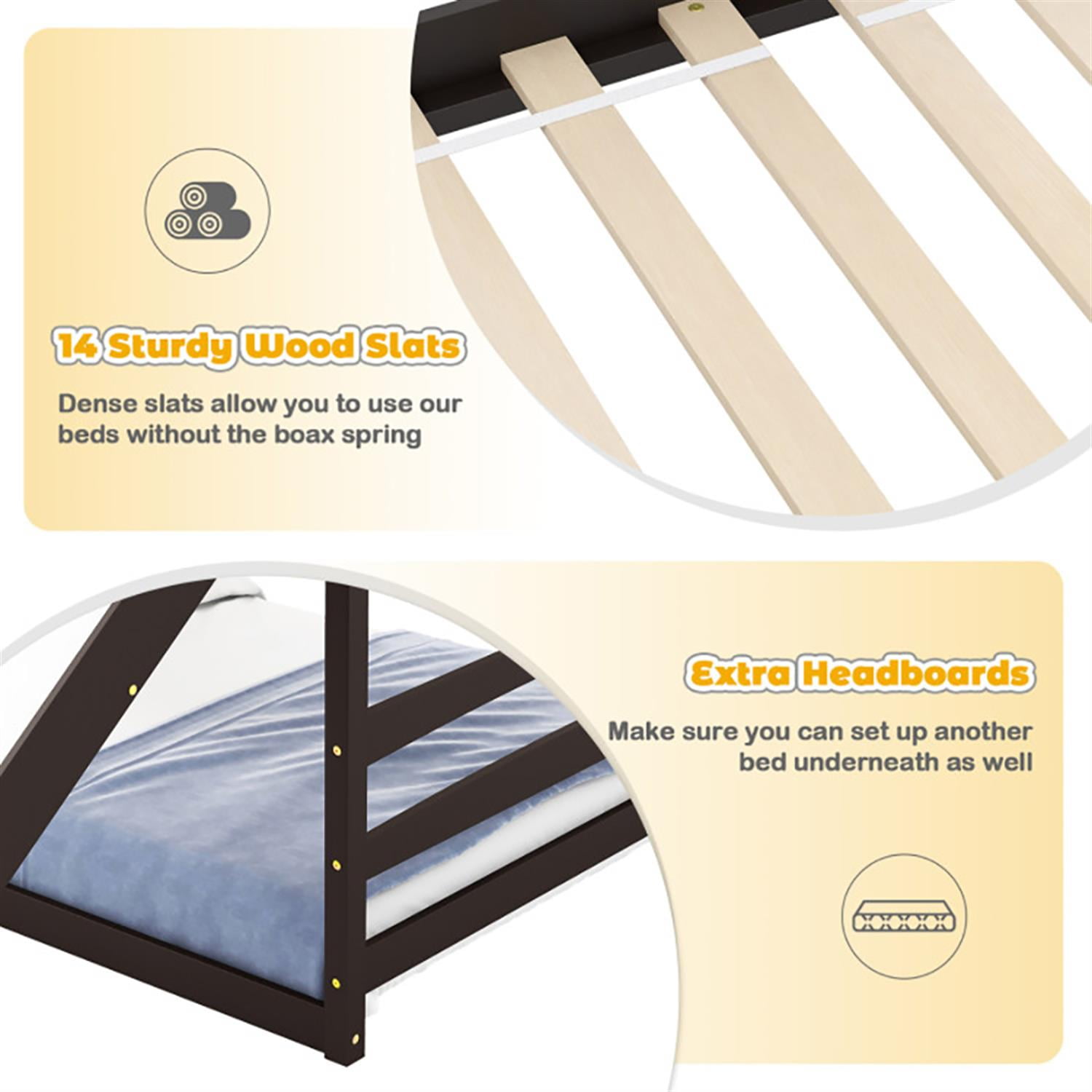 Demi Bonn Twin Over Twin Bunk Bed with Slide and 2-Step Storage Staircase, Solid Wood Loft Bed with Ladder and Full-length Guardrails, Brown