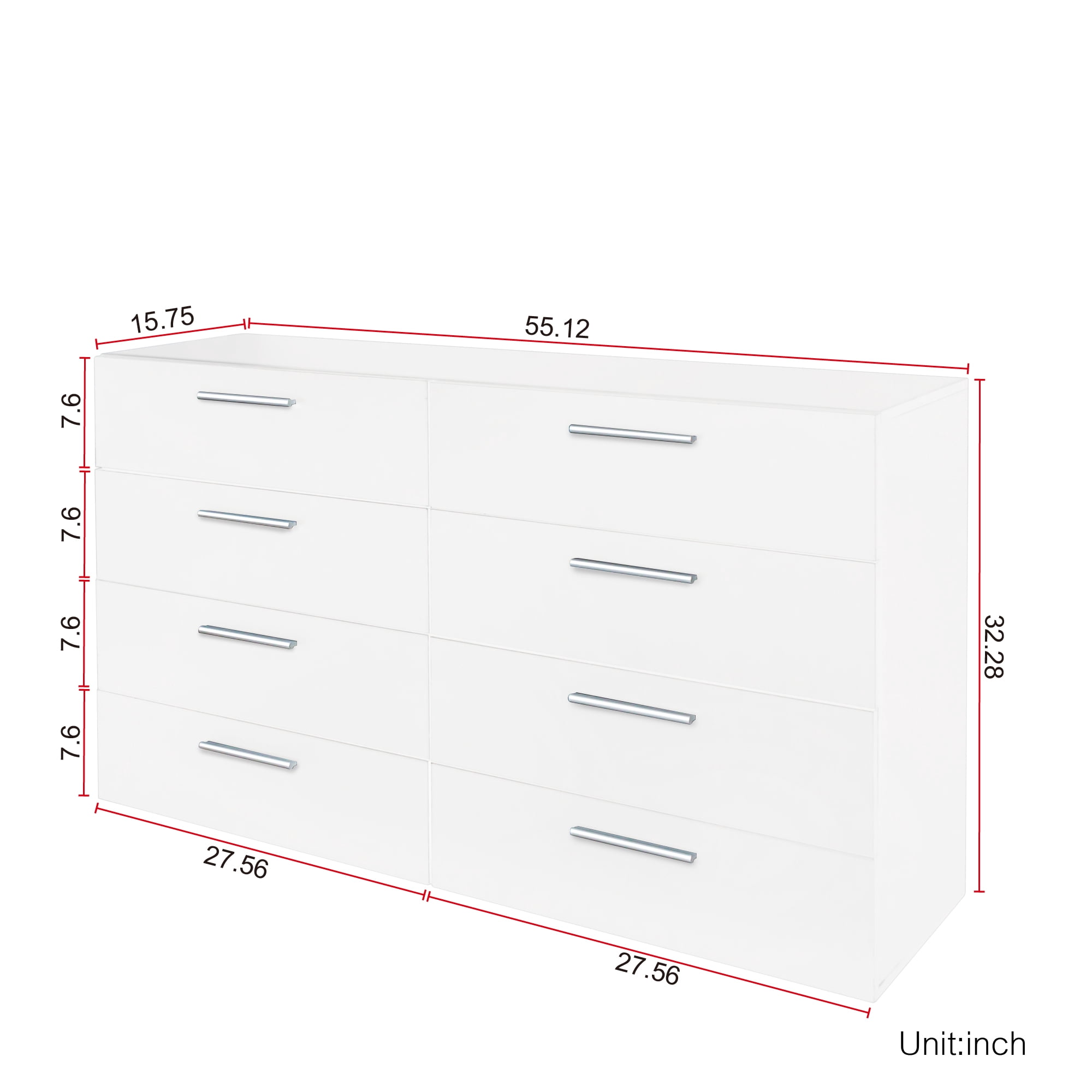 Tcbosik 55.12" Wide Dresser for Bedroom, Modern 8-Drawer Double Dresser Storage Organizer Cabinet for Home Entryway Living Room, White