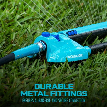 Aqua Joe - AJ-OMS20-BRS Indestructible Metal Base Oscillating Sprinkler | Customizable Coverage | 4973 sq ft Max Coverage
