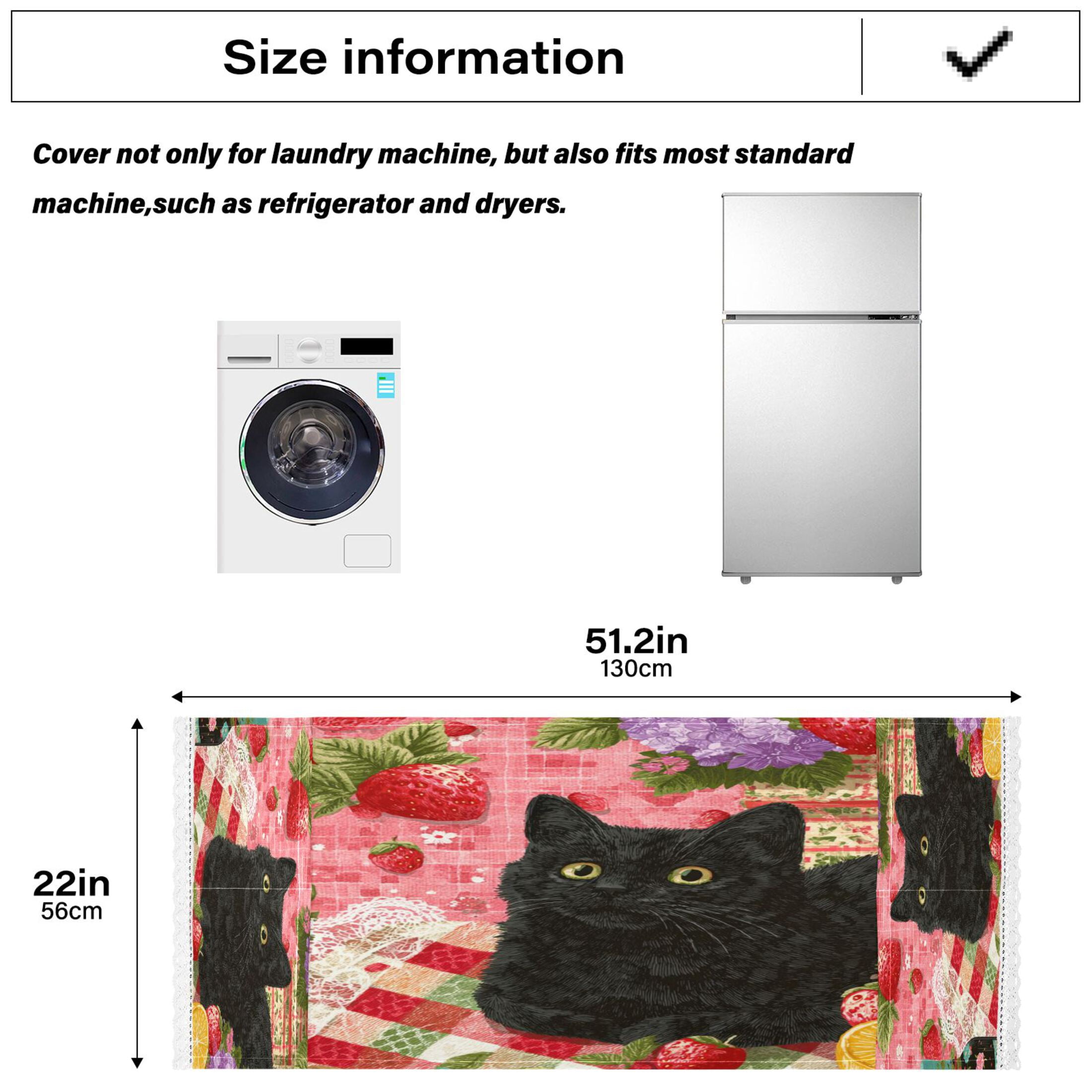 Wobogo Strawberry Black Cat Washing Machine Cover Dustproof Washer Dryer Cover Waterproof Laundry Room Decorative Protector
