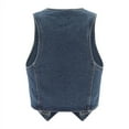 thumbnail image 3 of DuoJiaJ Women's Fashion Vintage V Neck Button Pocket Denim Tank Top Short Jacket Summer Tank Tops Women, 3 of 4