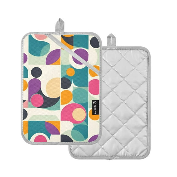 Yayeee Pot Holders Kitchen Heat Resistant with Pocket 7"x9.8" Cotton Oven Cooking Hot Pads, Green Geometric