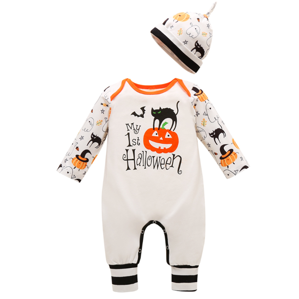 2 Piece Baby S Halloween Themed Jumpsuit Toddler Boy Girl Boy O Neck Long Sleeve Letter Or Monster Print Romper And Hat Walmart Com