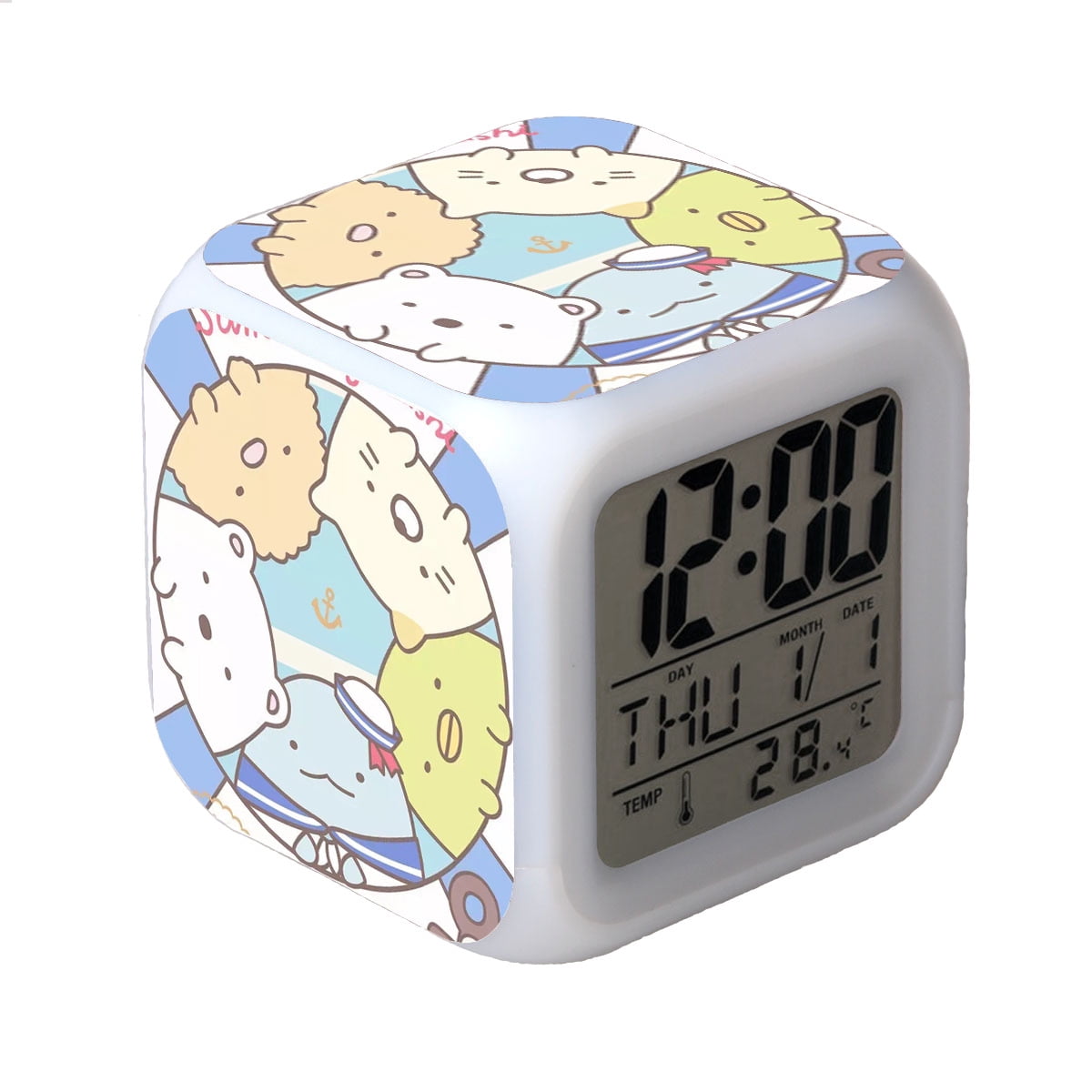 Wekity Anime Alarm Clock, 7 Colors LED Square Clock Digital Alarm Clock