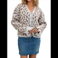 thumbnail image 1 of Suéter de Leopardo Peludo para Mujer, Cárdigan de Larga con Cordones, Tejido A Crochet, Larga Gris S, 1 of 10