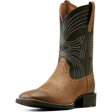 Ariat Men's Sport Wide Square Toe Cowboy Boot - Matte Black/Barley Brown, 10.5