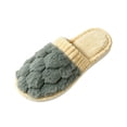 thumbnail image 2 of Viluyesy Womens Scuff Slippers Braided Fuzzy Plush Corduroy Trim Closed Toe Non Slip Warm Indoor House Slides Gray Size 9-10, 2 of 6