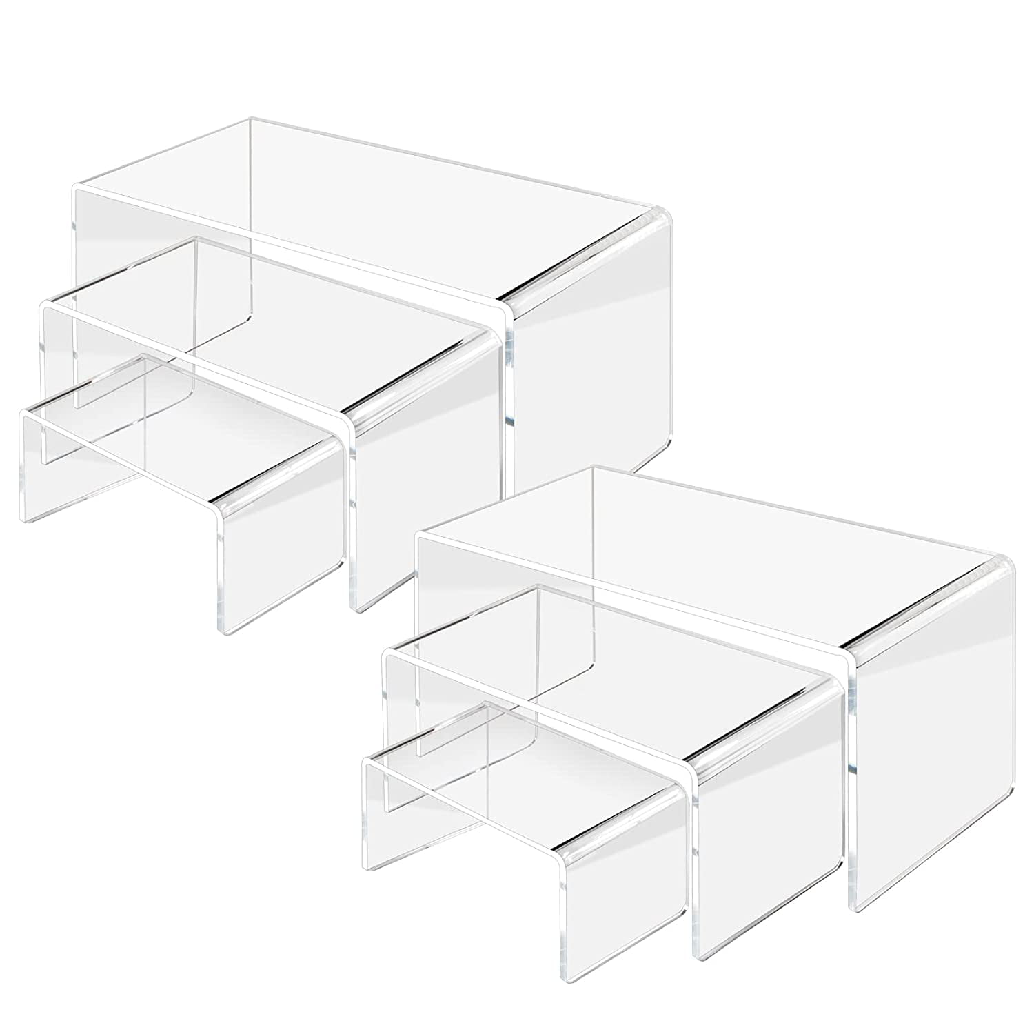 Hi-glossy Clear Acrylic jewelry display riser stand set of 5-2" to 4" W 
