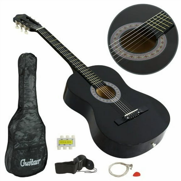 WSSYzyzf 38 Inch Acoustic Guitar Full Size in Black with Case, Strap, Tuner, and Pick, Ideal Gift for Kids and Beginners, Rich Sound and Smooth Playability for Practice