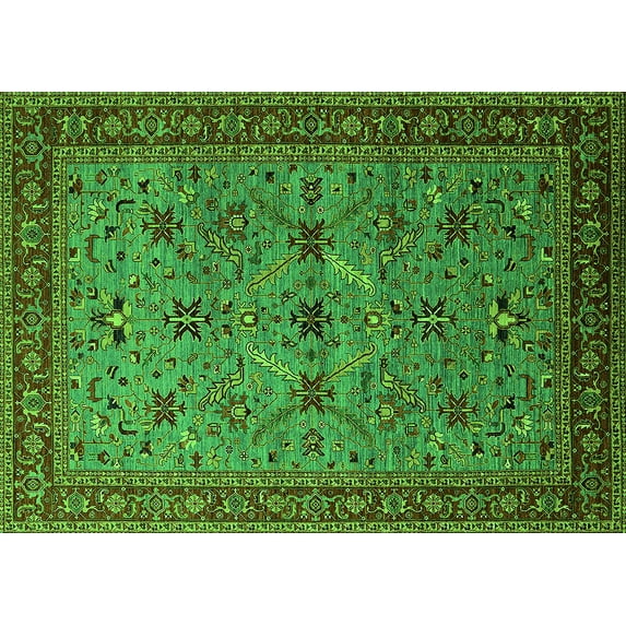 Ahgly Company Indoor Rectangle Oriental Green Traditional Area Rugs, 7' x 9'