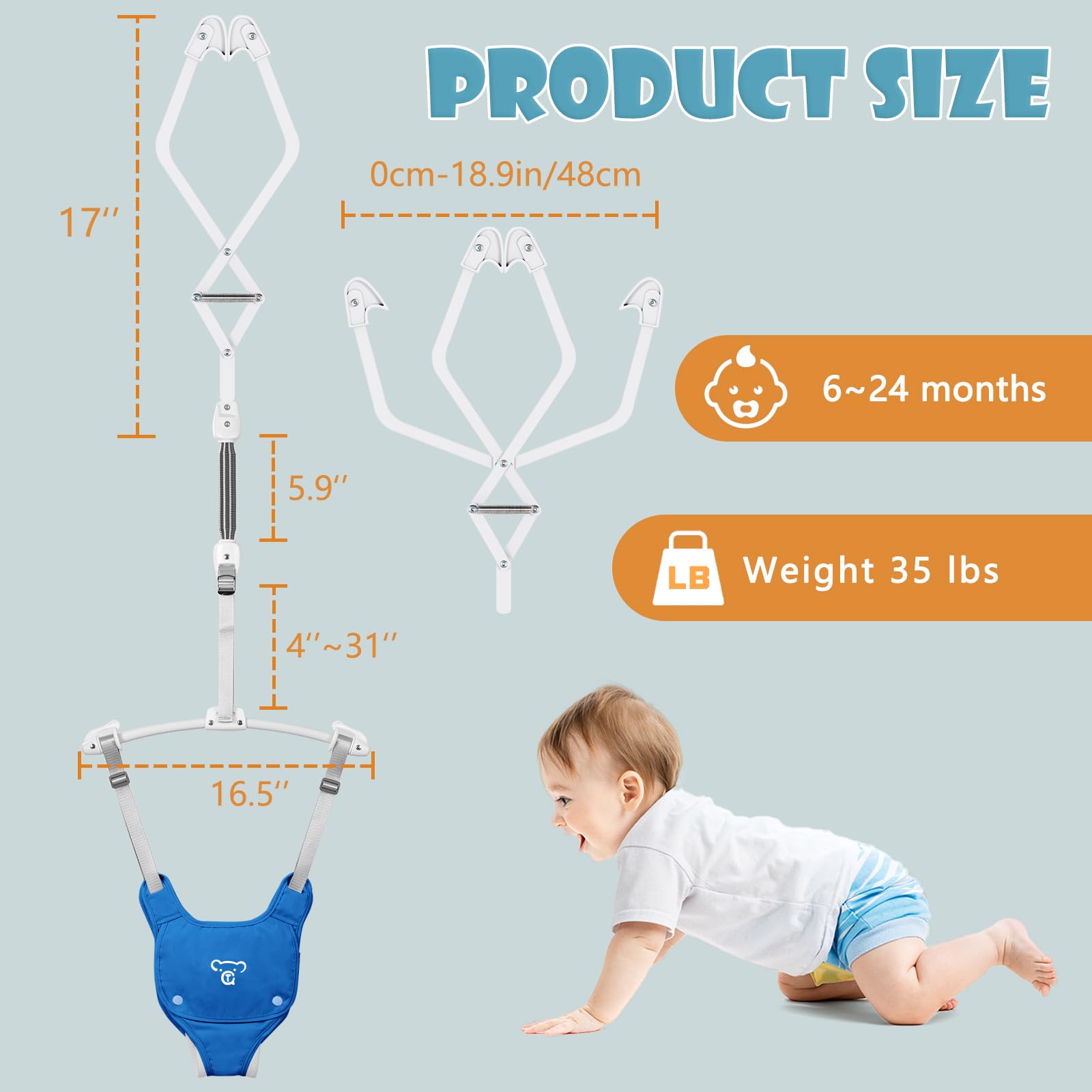 G TALECO GEAR Baby Jumpers and Bouncers, Protable Jumper Doorway with Water Mat, Easy to Assemble, Jumper for Baby Boys/Girls,Blue