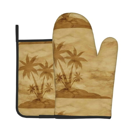 

Junzan Retro Palm Tree Pattern Oven Mitts and Pot Holders 2 pcs Set Potholders BBQ Gloves Long Kitchen Oven Glove for Cooking Baking Grilling (2-Piece Set 11 Inch)