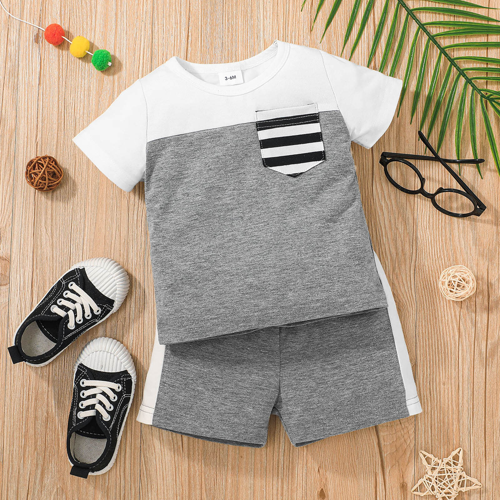 New Born Baby Girl Outfit Baby Clothes Girl Striped T-shirt Boys Sleeve Outfits 3M-24M Baby Sports Girls Short Tops Printed Shorts Girls Outfits&Set Girls Fashion Size 7 8 - image 2 of 9