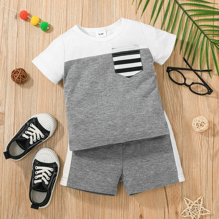 Striped Sports Short T-shirt 3M-24M Girls Outfits Baby Sleeve Boys Shorts  Tops Printed Girls Outfits&Set Teen Active Wear 