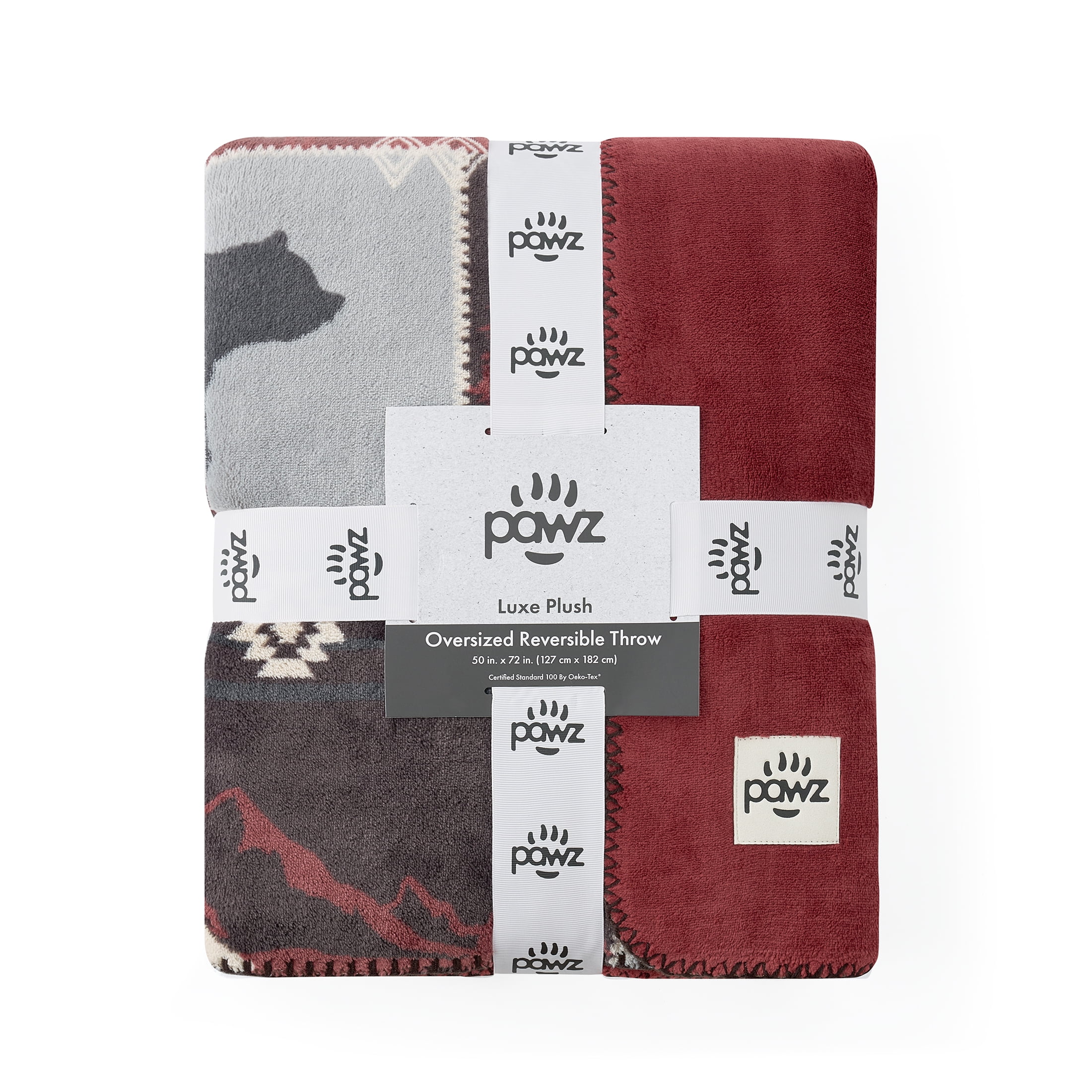 Pawz Plush Oversized Throw Blanket for Couch or Bed, Soft Flannel Fleece, Red Bears, 50"x72"