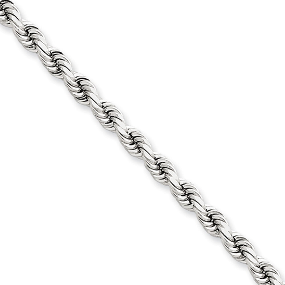 4mm, 14k White Gold, Diamond Cut Rope Chain Necklace, 20 Inch by Black Bow Jewelry Company