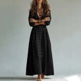 thumbnail image 6 of QUNYINEY Puff Short Sleeve Plus Size Dresses for Women Black Long Cotton Summer A Line Dress Casual Slim Fit V Neck Flowy Button Dresses, 6 of 7