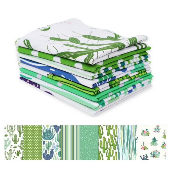 Soimoi 8 Pc Fat Quarter Bundle,Cactus & SucculentsPrint 18"x 22"DIY Patchwork-100% CottonPre-Cut Quilting Fabric Green