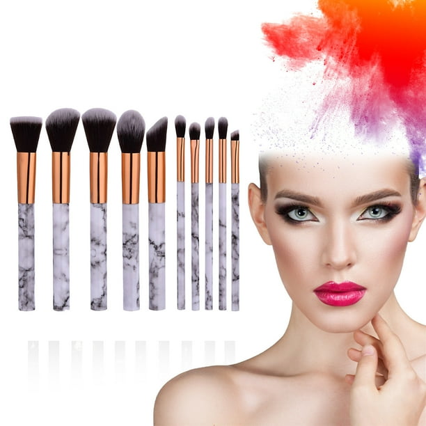 Fiudx Juego de 10 Brochas de Maquillaje Portátiles, Brochas, Brochas para Sombras de Ojos