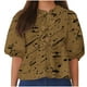 thumbnail image 1 of Camisetas de Manga Corta para las Mujeres Lanterna Manga Corbata Plisado Cuello Redondo, Casual Recortado Camiseta Top para Gimnasio Y Diario, 1 of 5