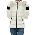 thumbnail image 2 of Maqroz Winter Jackets Women Warm Padded Parka Puffer Jacket Quilted Short Down Coat Thick Parkas Warm Zip Up Jackets with Faux Fur Hood Outerwear, Beige L, 2 of 7