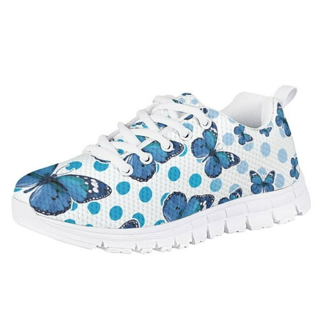 

ZOCAVIA Blue Butterfly Print Kids Running Shoes Girls Flexible Athletic Lightweight Breathable Sneakers Casual Classic Printed Fashion Non Slip Shoes