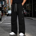 thumbnail image 2 of QQZ Wide Leg Cargo Pants For Men, Elastic Drawstring Casual Jogger Pants For Daily Walking Travel Weekend Wear, 2 of 9