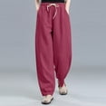 thumbnail image 2 of hotojiny Women's Casual Lantern Tapered Harem Pants Summer Baggy Cotton Linen Loose Fit Drawstring Trousers with Pocket, 2 of 7
