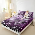 thumbnail image 4 of jejeloiu Cartoon Moth Butterfly Twin Sheet Sets,Chic Diamond Twin Fitted Sheet,Purple Sliver Flat Sheet For Kids,Super Cozy Room Decor,3pcs, 4 of 7